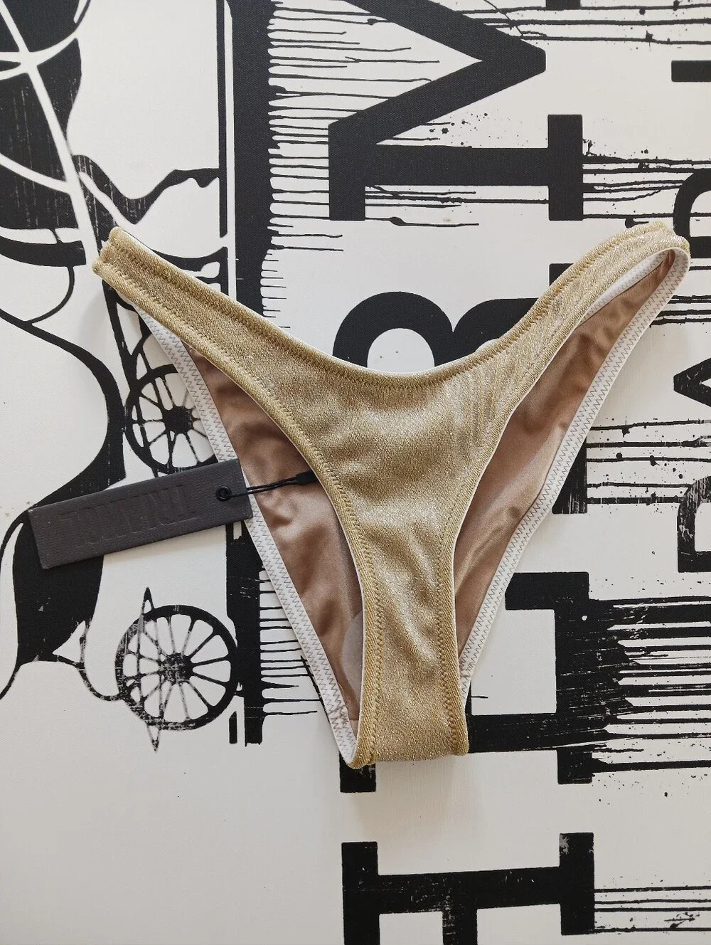 NWT Traiangl Gold Shimmering Swimwear Bikini Bottom Size M